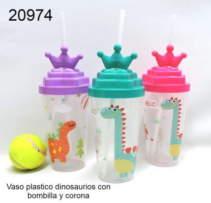 Imagen de VASO PLASTICO DINOSAURIOS CON BOMBILLA 3.25